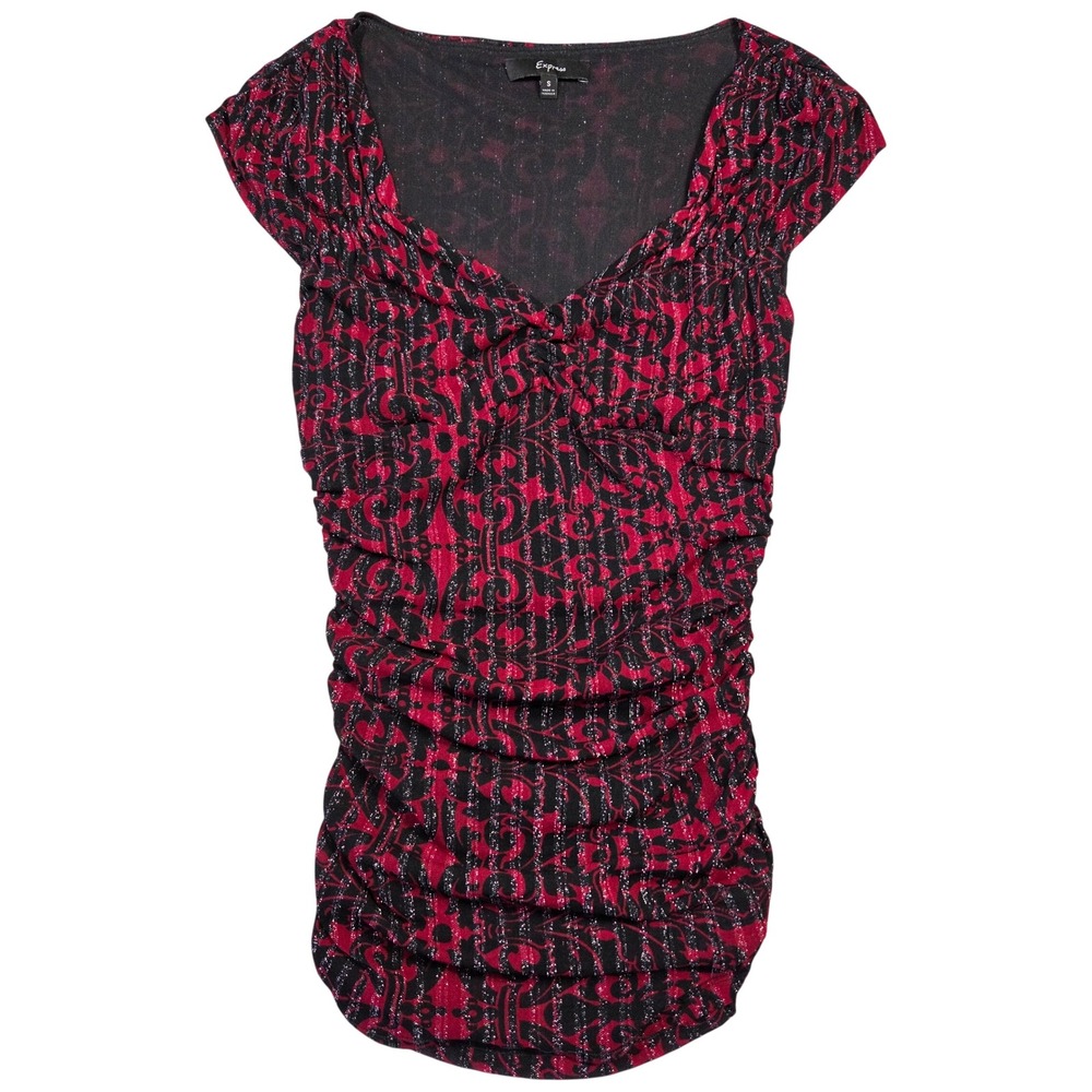 Y2k Express Shirt‎ Womens S Vtg 90s Red Ruched 2000s Bratz Preppy Whimsigoth